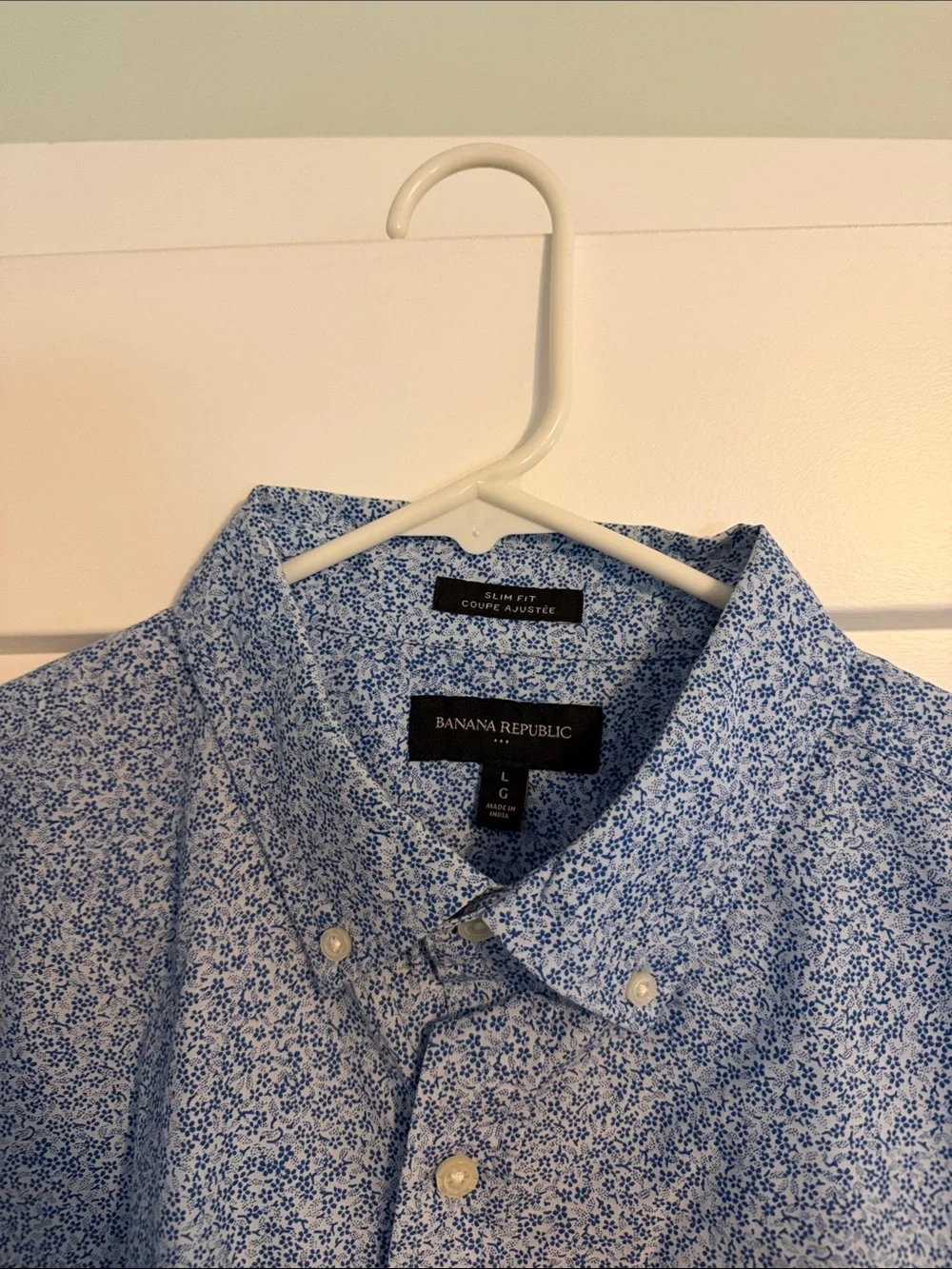 Banana Republic Blue Microprint Short-Sleeve Button-Down Shirt
